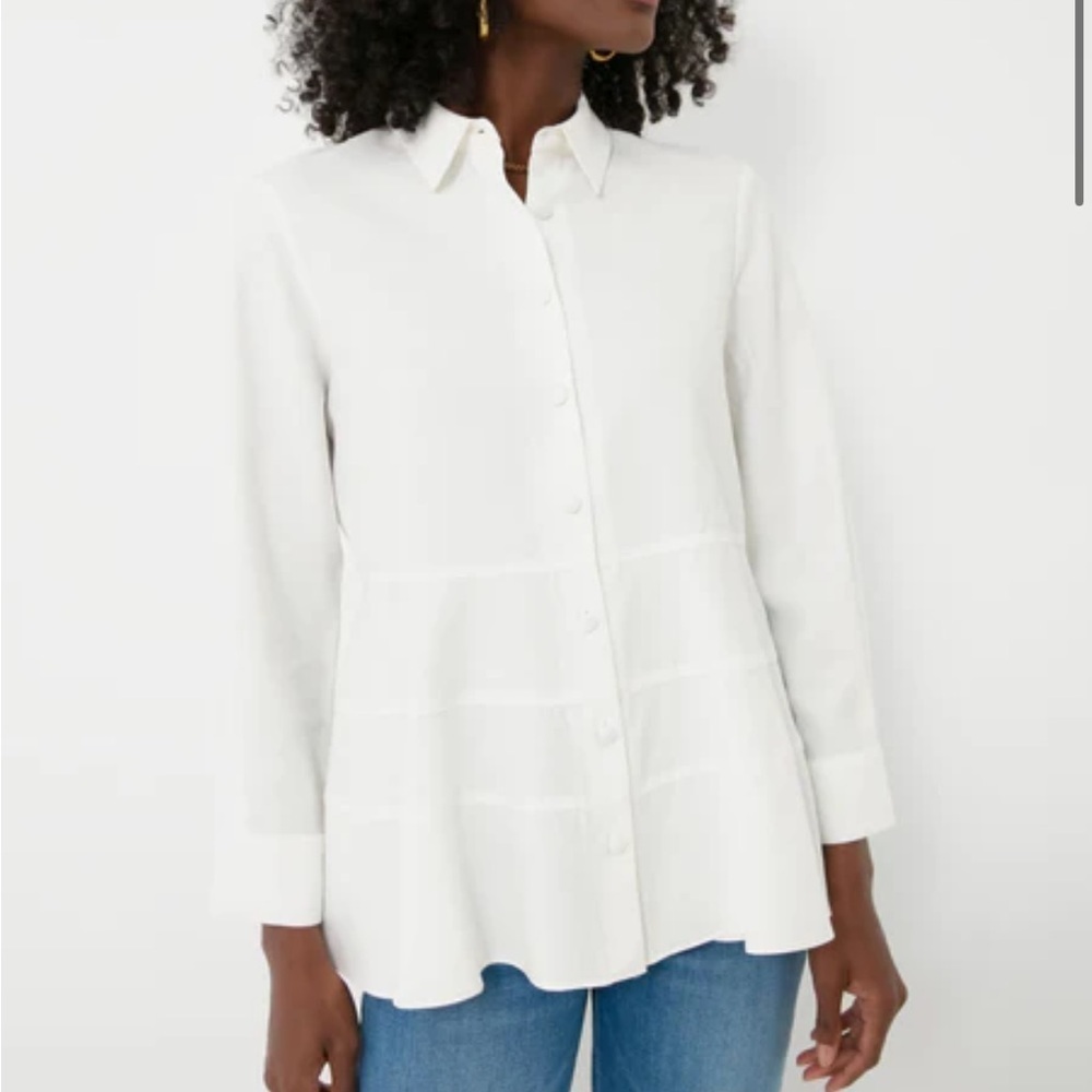 Tuckernuck POMANDER PLACE Ashlen Blouse White Long Sleeve Fit Flare Sz S NEW